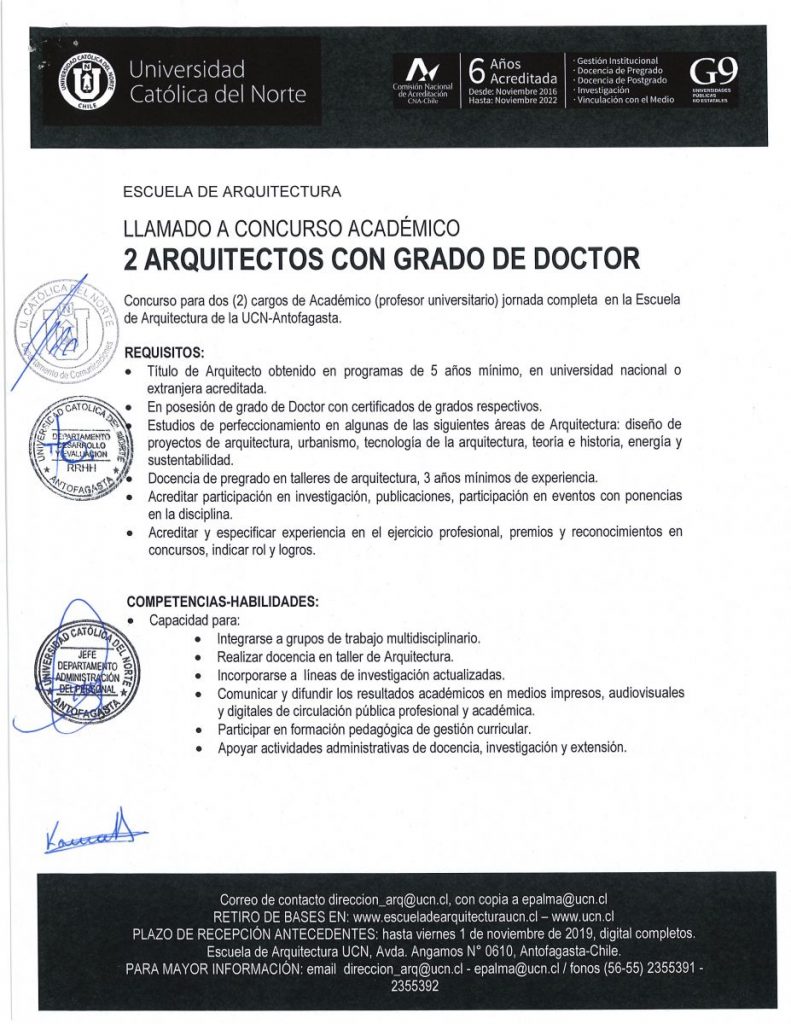 Concursos Académicos: Llamado a concurso para proveer cargos de 2 Arguitectos con grado de Doctor