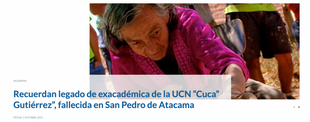 Recuerdan legado de exacadémica de la UCN “Cuca” Gutiérrez”, fallecida en San Pedro de Atacama